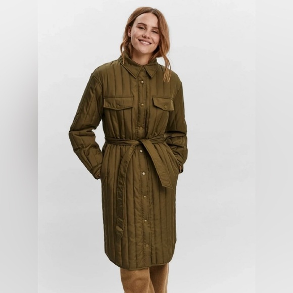 VERO MODA Women's Between Seasons Coat Olive Green Size Medium